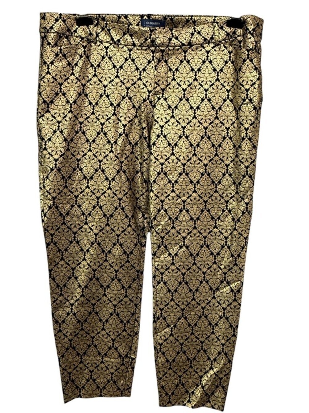 Old Navy Pixie Pants Size 18 Black Gold Metallic Scroll Stretch Evening Party